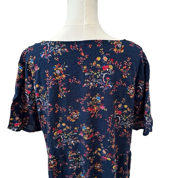 Women's 2X Blue Floral Casual Curvy Babydoll Midi PLUS Short Sleeve Cotton Dress - Picture 5 of 9